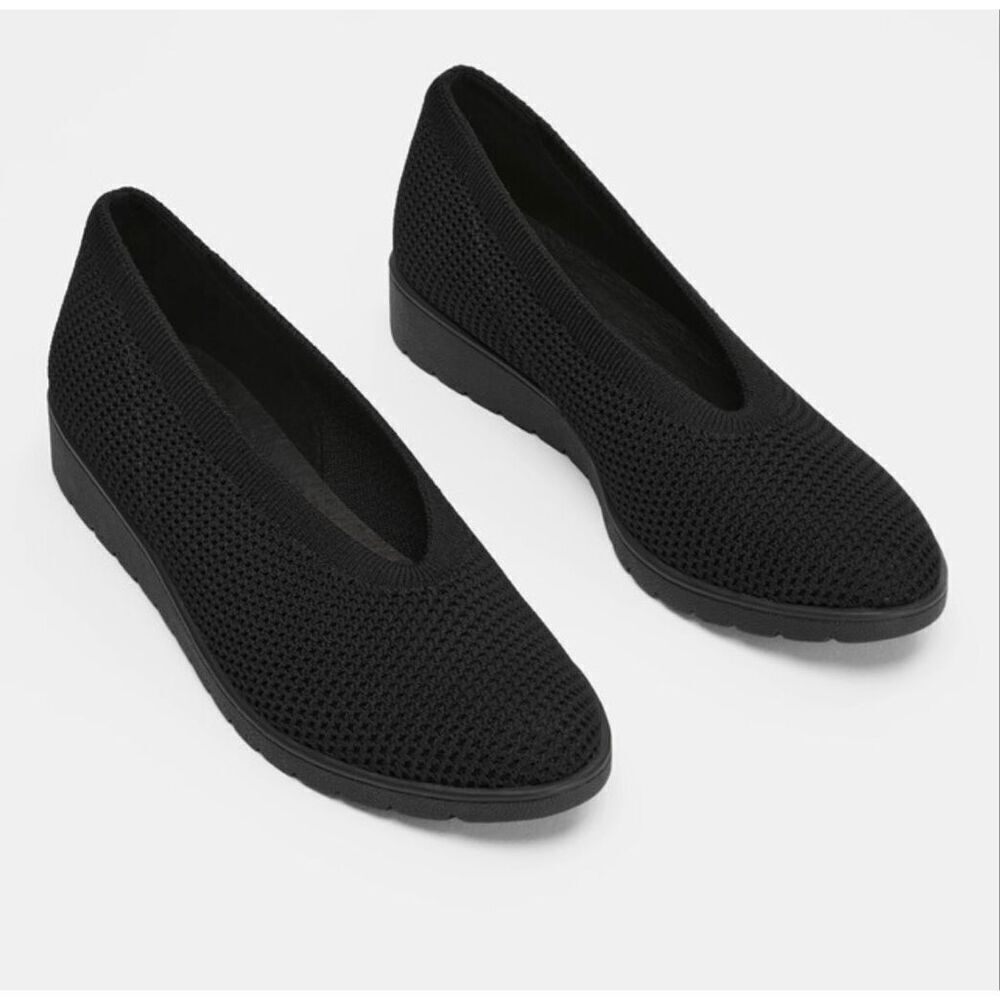 Eileen Fisher Women’s Black Heaven Stretch Knit Wedge 9.5 Sustainable Minimalist